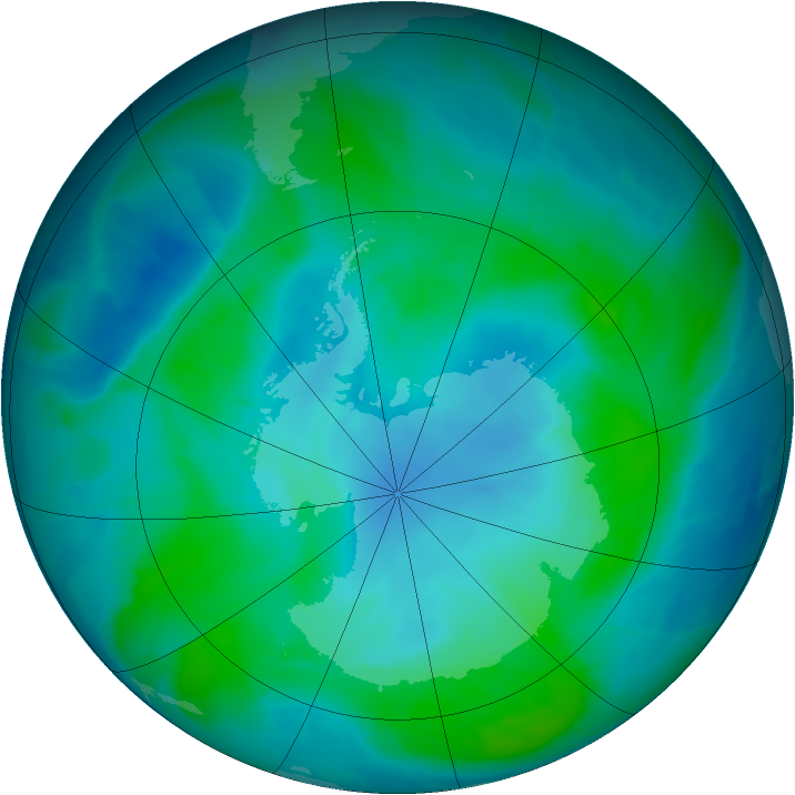 Antarctic ozone map for 09 February 2015